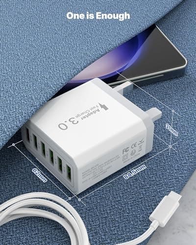 Tupneuf 33W USB Plug Fast Charge, 6-Port Multi Charger UK Charging Power Adapter Multiple Quick Charge 3.0 Wall Mains Plug for iPhone 16 15 14 13 12 11 Pro Max X XR XS 8 7 6 6S Plus 5 5S SE, iPad — view 6