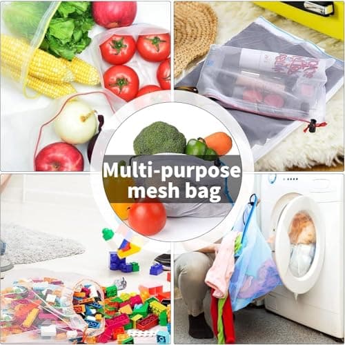Reofrey 12 Pcs Toy Storage & Organization Mesh Bags, Bath Toy Storage with Drawstring, Washable Mesh Friendly See Through, for Fruit, Vegetables, Grocery, Shopping, Toys, 3 Various Sizes — view 6
