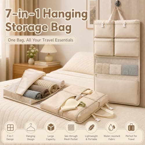Hanging 7-in-1 Toiletry Organizer Instant Suitcase Wardrobe Beige Storage — view 6