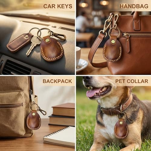 1 Pack Genuine Leather for Apple AirTag Holder for Pet,Luggage,Bags,Key — view 6