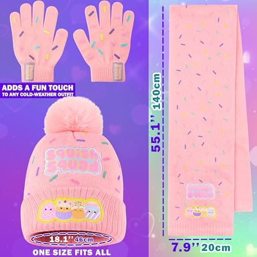 Squishmallows Beanie Winter Accessories Set Girls Teens, 3pcs Hat Scarf Gloves, Warm Knit for School Travel Days Out, Girls Gifts — view 6