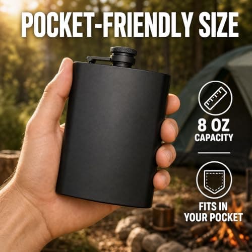 TQIOQIY Stainless Steel Hip Flask 8oz Black - Metal Flask for Whiskey Liquor, Small Pocket Flask with Funnel & Cup, Mini Flask for Men Women Travel Camping Gifts (2 Pack) — view 2