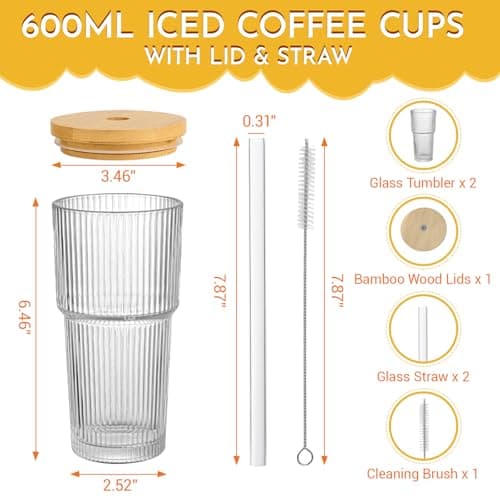 zxevg Iced Coffee Cup 2 Pack 600ml Wooden Lid Floral — view 2