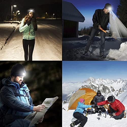 RFWIN LED Beanie Hat Lighted Knit Hat Rechargeable LED Headlamp, Pink Warm Lighted Knit Hat for Night Activities, Camping, Grilling, Running, Walking — view 5