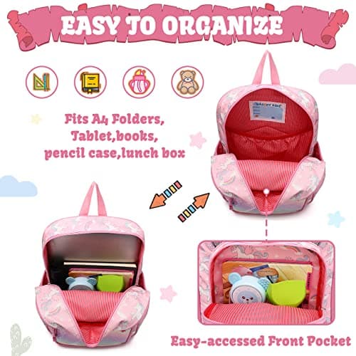 VASCHY 11.5L Lightweight Backpack for Boys Girls Water Resistant Backpack with Reflective Chest Strap with Elastic Bottle Pockets for Kindergarten, Glitter Unicorn, Taille unique, daypack backpack — view 4