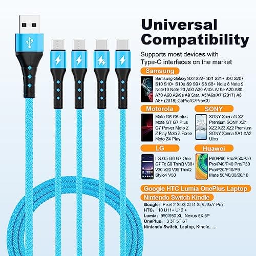 SIQIWO 4 in 1 USB C Charger Cable, 3A Fast Charging Type C Cord 1.2M Blue — view 4