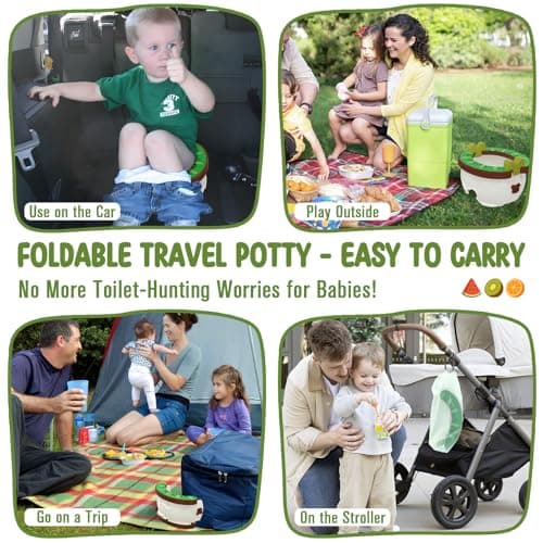 Potty Training Toddler Toilet,Travel Potty for Toddlers, Potty Training Toilet Seat for Kids Boys Girls,Portable Foldable Potty with Potty Liners Storage Bag Indoor Outdoor Use,Brown — view 2