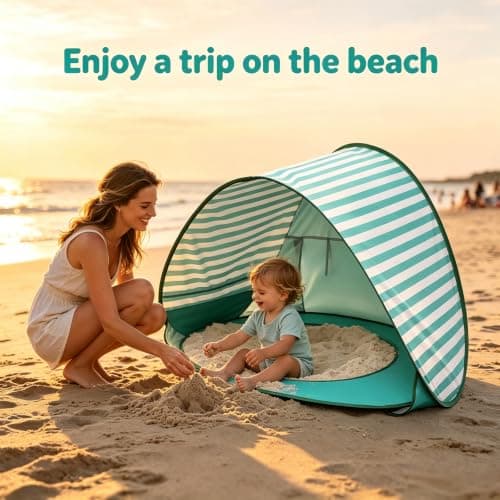 Automatic Sun Shade Tent with Mini Pool, UPF 50+ UV Protection – Pop Up Portable Beach Shelter for Garden, Picnic & Seaside Days (Green) — view 2