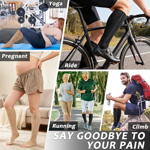 Ailaka 20-30 mmHg Zipper Compression Socks for Women Men, Open Toe — view 6