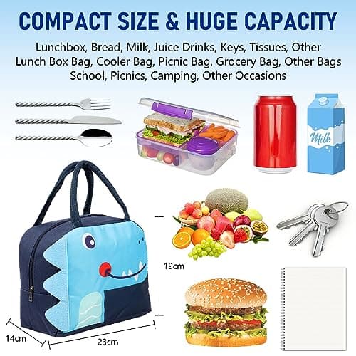Runmeihe Kids Lunch Bag for Girls Boys Students, Reusable Cartoon Insulated Lunchbag,Small Foldable Waterproof Lunch Bags for Travel Picnic School — view 2