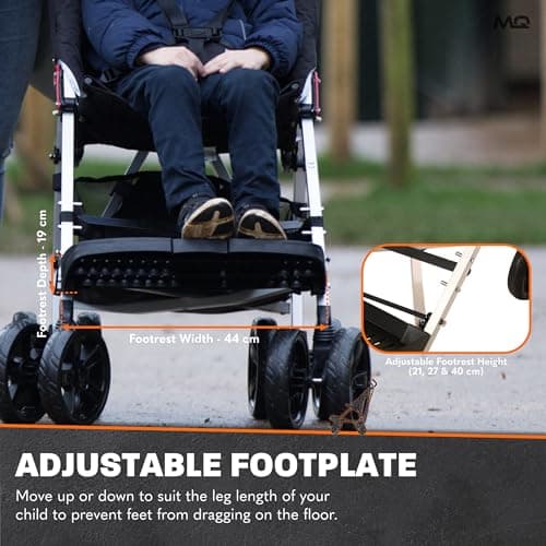 MobiQuip XL Disability Pushchair, Black - Special Needs Stroller for Older Children up to 50kg - Lightweight Folding Aluminium Frame - Adjustable Footplate & 5-Point Harness - Smooth & Portable — view 5