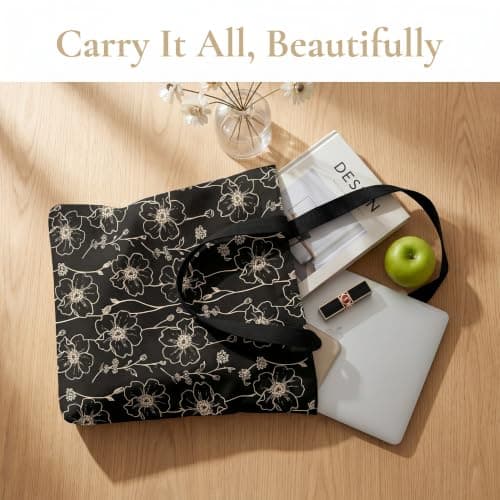 Embhlitfe Floral Canvas Tote Bag for Women, Reusable Grocery Shopping Tote — view 6