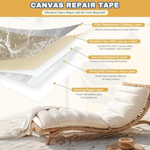 Xroam Canvas Repair Tape, 8 x 160 cm Waterproof Fabric Tape for Furniture, Self Adhesive Canvas Patches for Boat Covers, Sofas, Tents, Louge Chairs, Canopy, Awning Beige — view 4