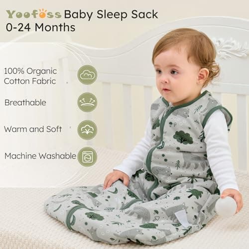 Yoofoss Baby Sleeping Bag 1.5 Tog - 0-6 Months Winter Sleeping Bag Baby 100% Organic Cotton Sleep Sack for Newbron Infant Toddler Warm Soft Fox — view 2