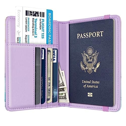 Passport Holder Cover Travel RFID Blocking Passport Cover Rose Gold Cute Flowers Passport Wallet with Elastic Band for Women, Gradient Marble, Casual — view 3