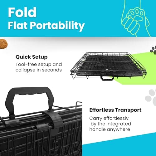 Straame Folding Dog Crate 30 Inch, 78x46x53cm Black Metal Pet Cage, 2 Doors — view 4
