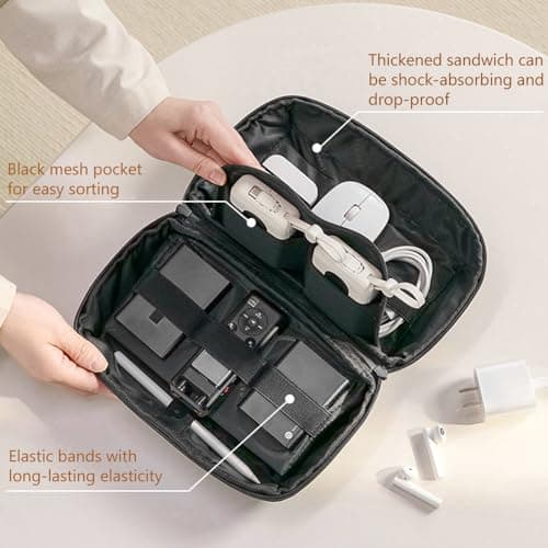 Kaxich Travel Electronics Organizer, Electronics Accessories Bag Portable Cable Organizer Case Waterproof Universal for Adapters Memory Cards, USB Cables (Beige) — view 2