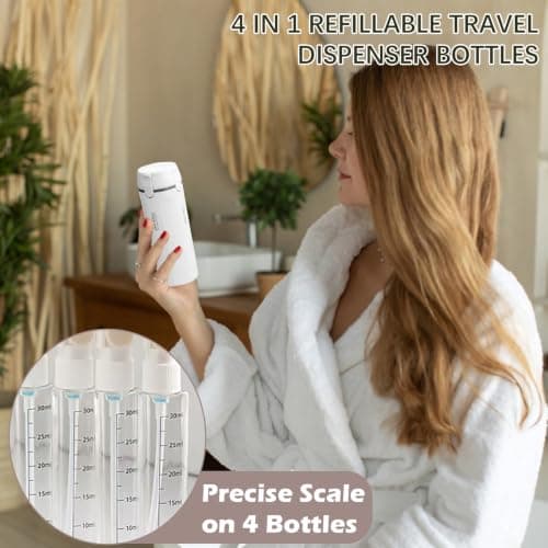 TENGMEIHUIO 4 In 1 Travel Dispenser Bottles Refillable Leak Proof Squeeze Bottles for Toiletries Portable Travel Containers for Shampoo Lotion Conditioner Cream Flights Trips Gym Camping (White) — view 5