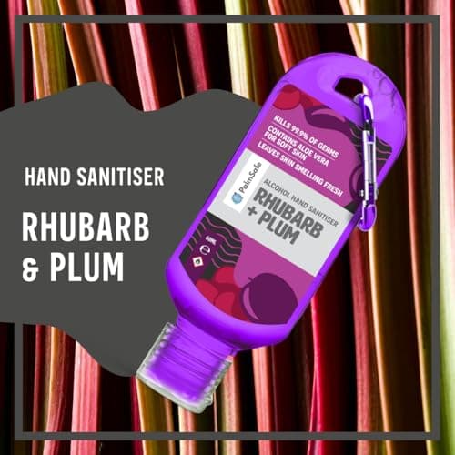 Palm Safe Rhubarb and Plum 60ml Anti Bacterial Premium Hand Sanitiser Travel Size Refillable Clip Bottle Quick Drying Non Sticky Extra Moisturising Kills 99.9% of Viruses and Bacteria — view 3