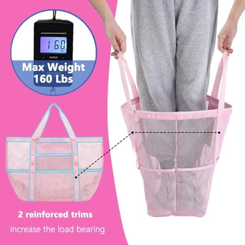 Multifunctional Mesh Beach Bag, Extra Large Travel Organizer (Purple) — view 6