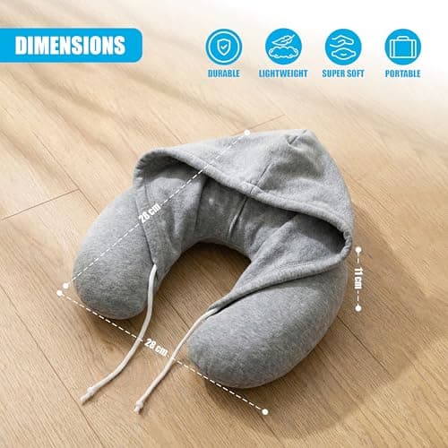 GEEZY Travel Pillow Soft Comfortable Hooded U Shape Airplane Neck Pillow, Head & Neck Support Sleeping Rest Cushion Compact & Lightweight Car Train Pillow — view 4