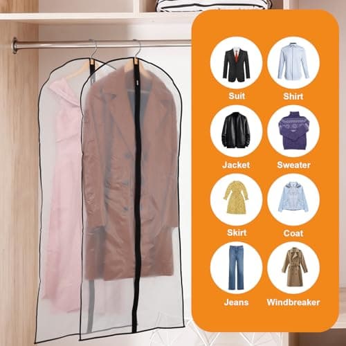 2 Pack Dress Bags Covers Long, 55in PEVA Garment Bags Suit Bags, Black Edge — view 6