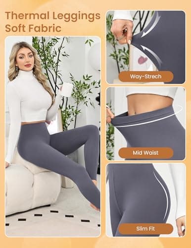 Ekouaer 2 Pack Thermal Leggings Women UK Soft Elastic High Waisted Thermal Lined Pants High Waisted for Gym Yoga in Winter,Black/Dark Blue,M — view 3