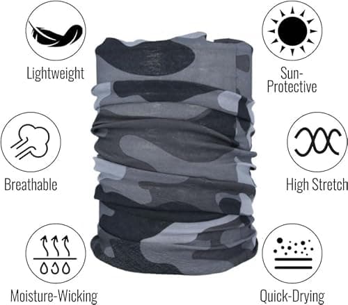 Multifunctional Headwear Neck Scarf Bandana Balaclava Face mask Headband Hairband Tube Gaiter Stretch Snood for Sports Yoga Running Cycling Hiking (Camo Grey) — view 2