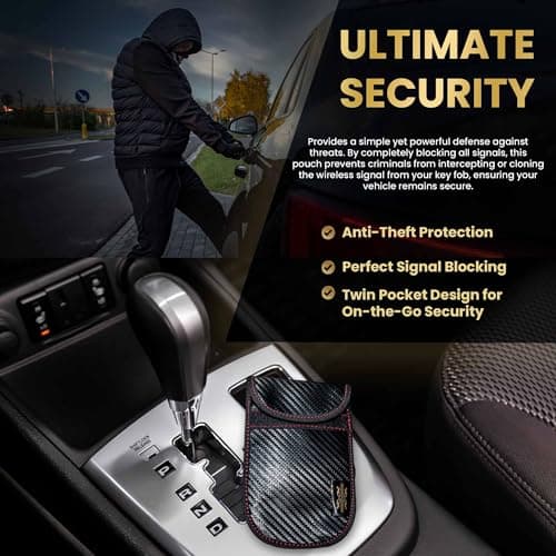 2 Pack Faraday Car Key Signal Blocker Pouch – Anti Theft RFID Protection Case for Keyless Car Keys, Carbon Fibre Security Key Fob Wallet — view 3