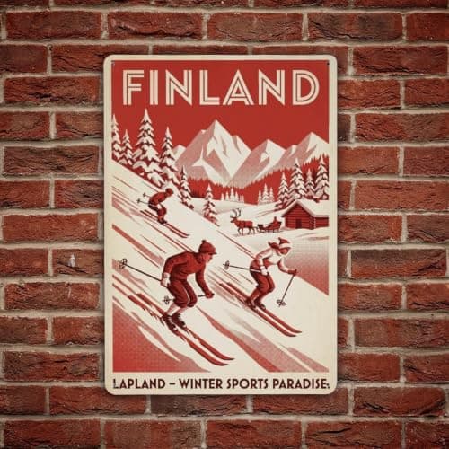 Lapland Skiing Mountain Winter Travel Sports Metal Tin Sign — view 4