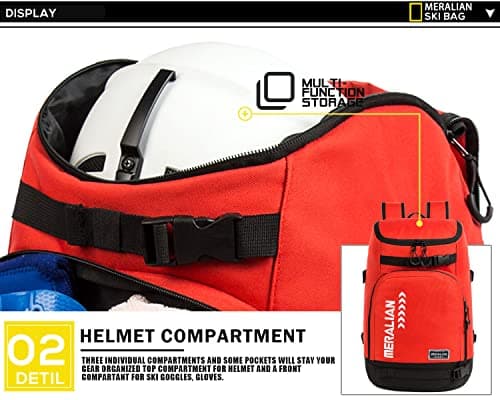 MERALIAN Ski Boot Bag - 50L Ski Boot Travel Backpack Waterproof Snowboard Boot Backpack for Travel Stores Gear Including Helmet, Goggles and Outerwear.(Red-03) — view 5