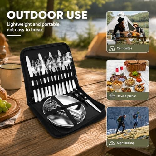 AURALIN Camping Cutlery Set for 4 20 Piece Stainless Steel Picnic Kit — view 4