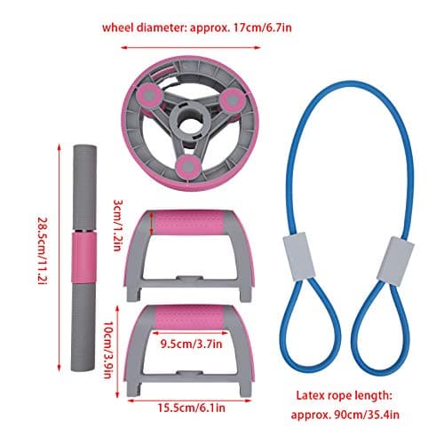 Multifunctional Abdominal Wheel Set, Wireless Fitness Roller for Core Training, Compact Ab Roller with Detachable Handles and Latex Rope for Home Gym Travel Use (Pink) — view 6