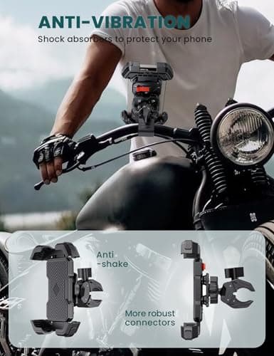 GREFAY Motorbike Phone Holder [Upgrade Vibration Dampened], Super Stable Bike Phone Mount, 360° Rotation & Quick Lock Motorcycle Phone Holder Sport Gadget Mount Compatible with 4.7-6.8” Phones — view 2