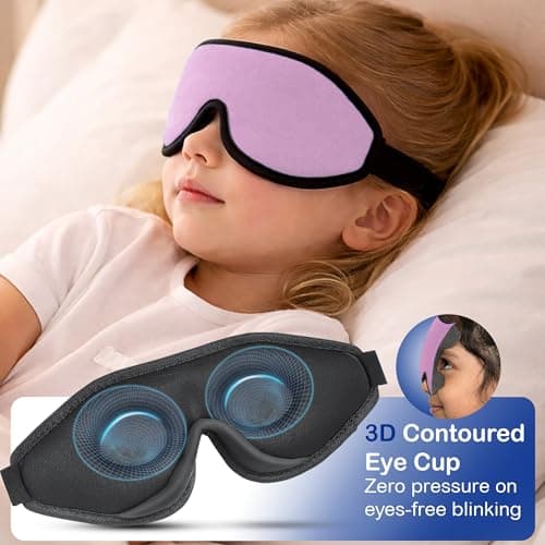 3D Sleep Mask for Kids, Light Block Sleeping Blindfold Memory Foam Contoured Eye Mask for Sleep, Adjustable Strap Eye Cover and Travel Sleep Mask for Boys Girls Pink — view 4