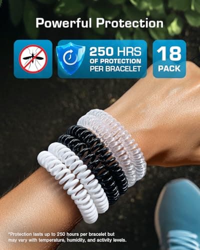 Active Era Mosquito Repellent Bracelet, Insect Midge & Mosquito Bands - Powerful DEET Free Formula - Waterproof with 250 Hours / 10 Days of Protection (Clear, Black & White - 18 Pack) — view 4