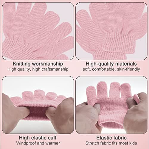 Kids Winter Beanie Hat Scarf Gloves Set 3 in1, 3Pcs Knit Warm Toddler Winter Cap Gloves Neck Warmer for Boys Girls 1-6 Year, Winter Accessories Sets for Children Outdoor Sports (Pink) — view 3