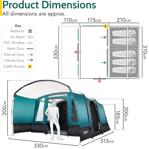 Trail Luxton 5 Man Inflatable Air Tent, L515cm x W330cm x H200cm — view 6