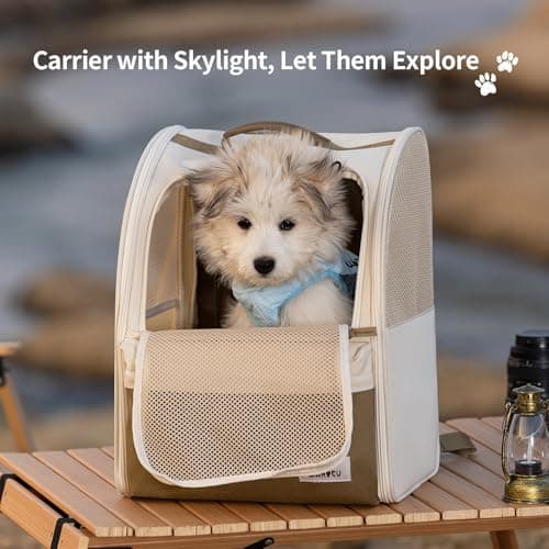 wakytu Cat Carrier Backpack,Pet Backpack Carrier for Small Cats Dogs,Beige — view 6
