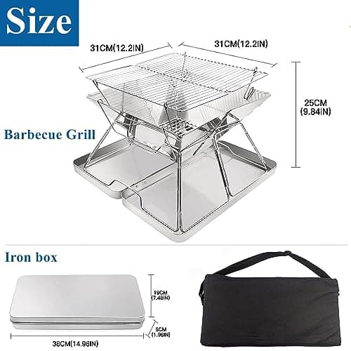 KAHEIGN Stainless Steel Fire Pit, Foldable BBQ Grill Rack Portable Campfire Pit Liftable Wood Burning Charcoal Grill for Camping Picnic Patio Backyard Garden - with Iron Box & Carrying Bag — view 4
