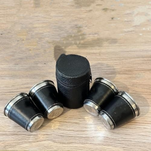 Portable Stainless Steel Cups 70ml Stackable Travel Mug Set with Leather Bag for Camping Hiking Picnic Outdoor Activity Black — view 4