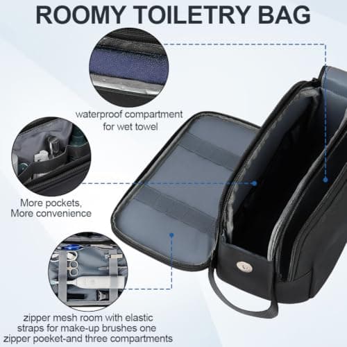 HOTUT Toiletry Bag for Men Large Travel Wash Bag, Water-Resistant, Black — view 3