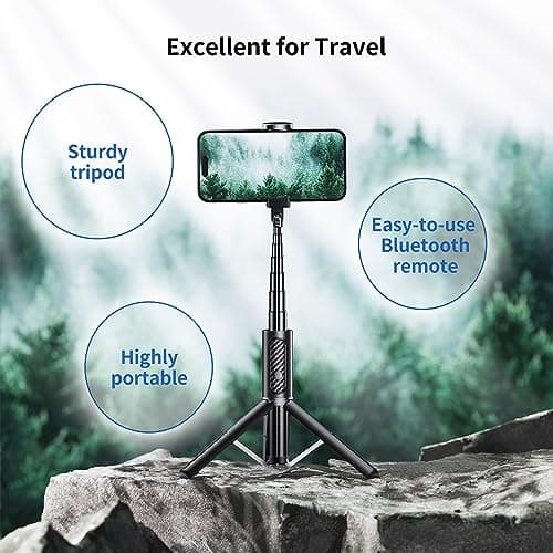 ATUMTEK Selfie Stick Tripod, 3-in-1 Extendable Aluminum Phone Tripod with Detachable Bluetooth Remote, Compatible with iPhone 17/16/15/14/13/12/11/11 Pro/XS Max/XR and Samsung Smartphones, Black — view 6