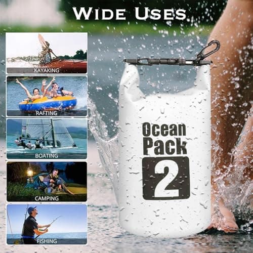 MORAINJAY 2L White Dry Bag,Waterproof Bag with D Ring Carabiner,Small Capacity Dry Sack 2L 5L 10L 15L 20L 30L for Outdoor Camping,Rafting,Swimming,Boating,Surfing — view 4