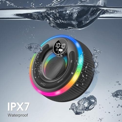 AOSRAU Bluetooth Shower Speaker, 2025 Portable Bluetooth Speaker 5.3 with Time Display, IPX7 Waterproof with Suction Cup, RGB Lights, Stereo Bass, Wireless for Bathroom/Party/Travel/Outdoor, Blue — view 5