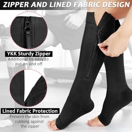 Ailaka 20-30 mmHg Zipper Compression Socks for Women Men, Open Toe — view 4
