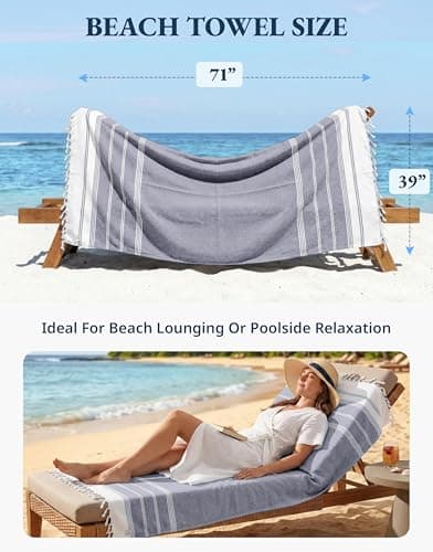 LANE LINEN Beach Towel 2 Pack - Cotton Rich Beach Towels Oversized, Pre-Washed Large Beach Towels, Sandless Beach Towel, Quick Dry Travel Towel, Large Pool Towels, 39"x71" - Navy Blazer — view 4