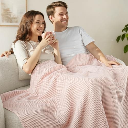 Exclusivo Mezcla 100% Cotton Muslin Throw Blanket for Sofa Couch, Pink — view 6