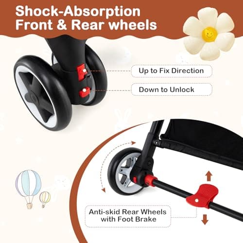 Foldable Baby Pushchair, Lightweight Toddler Travel Stroller for Airplane, Infant Pram with 5-Point Harness, Adjustable Backrest Footrest Canopy, Storage Basket (Grey) — view 6