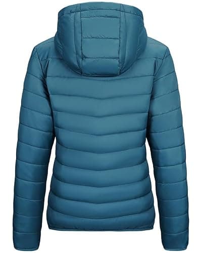 Outdoor Ventures Women's Winter Lightweight Puffer Jacket with Hood, Warm, Short, Packable, Quilted, Transitional, Padded Jacket for Ladies, Lined for Hiking, Travel Modern Blue XL — view 6